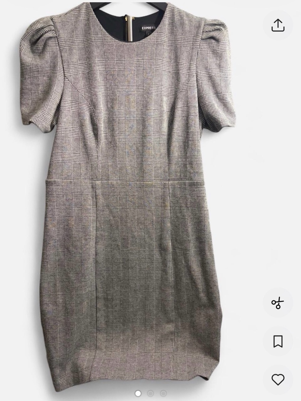 Express Gray Plaid Puff-Sleeve Sheath Dress